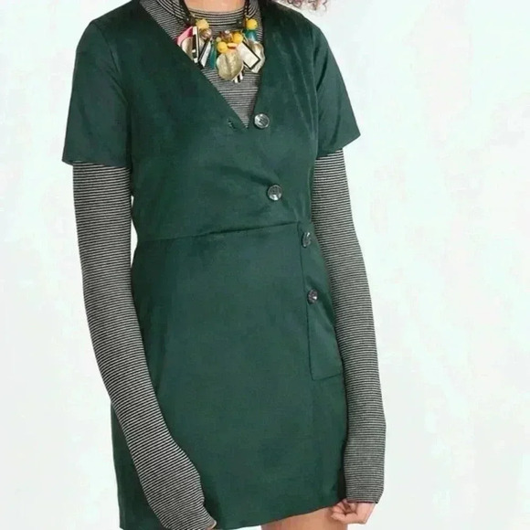Zara Trafaluc Short Sleeve Velvet Mini Dress Women's Size M Deep Green - Picture 1 of 10